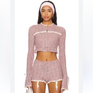 For Love & Lemons Purple Knit Intimates Set with top, shorts and high socks